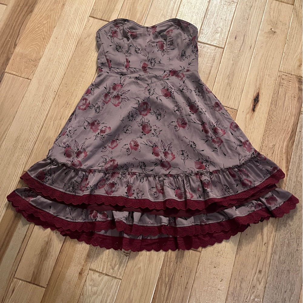 Free People Strapless Floral Dress in Mauve and Burgundy